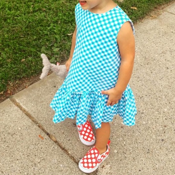 Other - Bright Blue Polka Dot Drop Waist Sleeveless Handmade Girls Dress Size 4/5